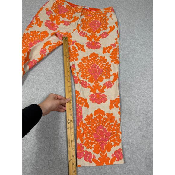 Boden Womens Size 6P Linen Cropped Orange Tan Printed Pants - Picture 7 of 12